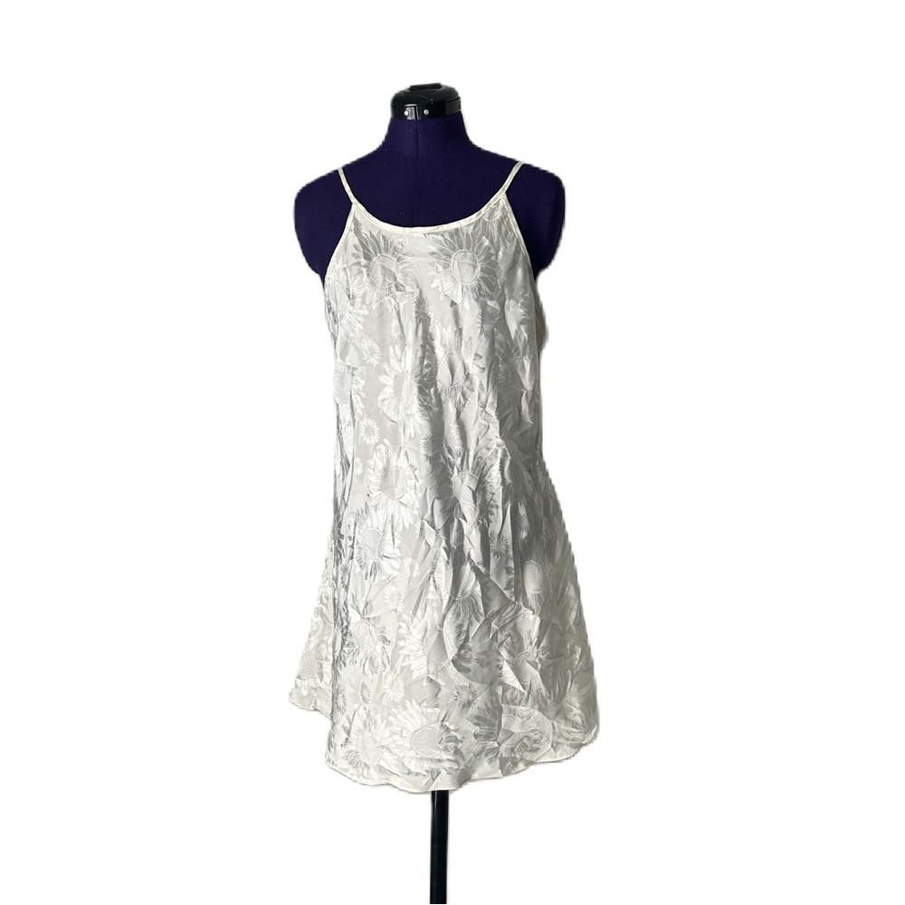 White Satin Sunflower Floral Lingerie Nightgown Dress